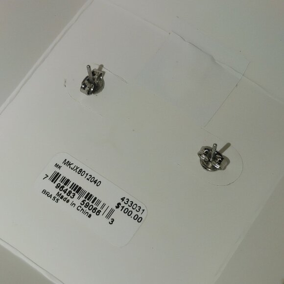 Michael Kors MK Logo Design Stud Kors Earrings In Original Box Silver tone - Picture 5 of 13